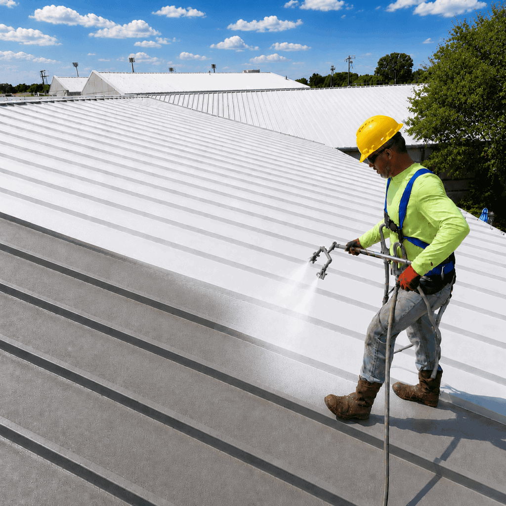 Applying acrylic roof topcoat
