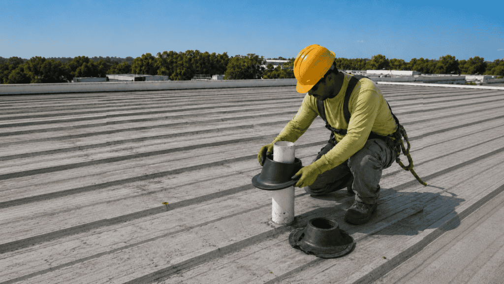 Replace damaged material — Repair step of a roof coating installation